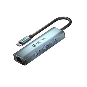Devia adapteris HUB 4in1 EC621 USB-C 3.1 uz 3x USB 3.0 + RJ45 tumši pelēks