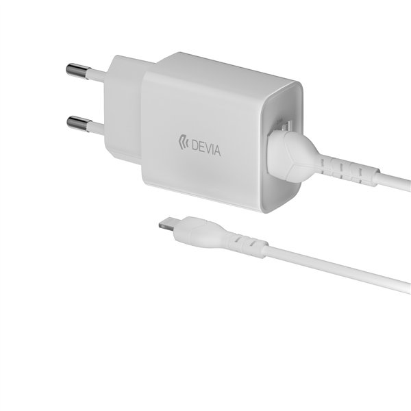 Зарядное устройство Devia Smart 2x USB 2,4A белое + кабель Lightning