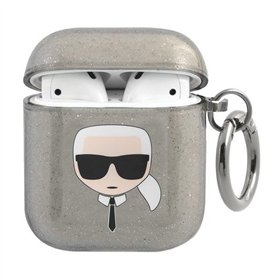 Karl Lagerfeld case for Airpods 1/2 KLA2UKHGK cover black Glitter Karl`s Head