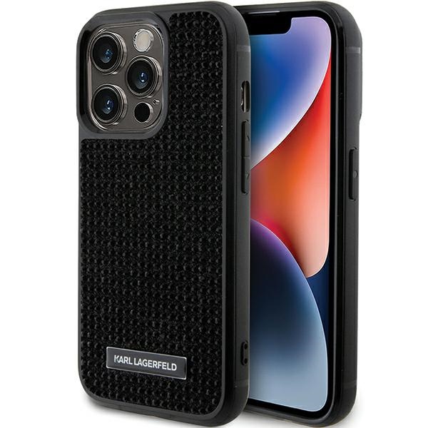Karl Lagerfeld case for iPhone 15 Pro 6,1" KLHCP15LHDSPLK black hardcase Rhinestone Logo Metal Plate