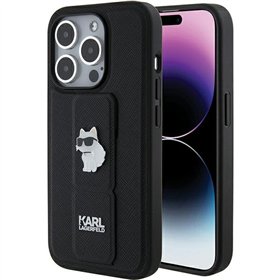 Karl Lagerfeld case for iPhone 15 Pro Max 6,7&quot KLHCP15XGSACHPK black GRIPSTAND SAFFIANO CHOUPETTE PINS