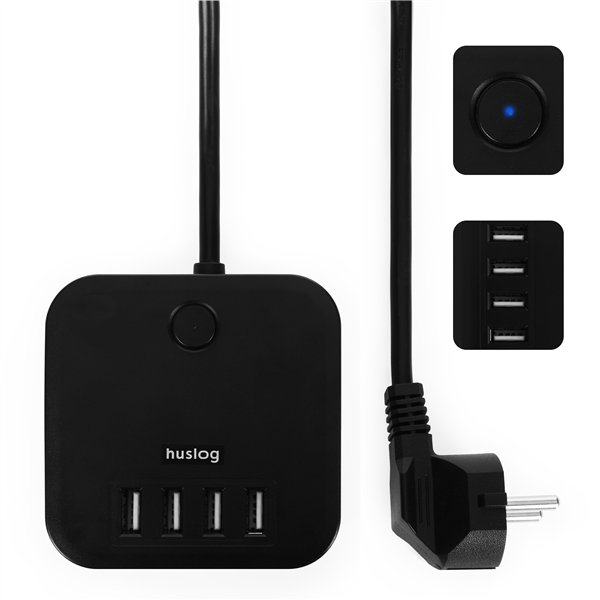 Huslog extension cord with 3 sockets black EMX-190224