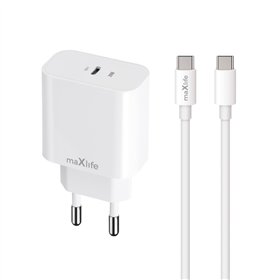 „Maxlife MXTC-06-20C PD QC“ įkroviklis 1x USB-C 20W baltas + USB-C - USB-C laidas 20W