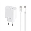 Maxlife MXTC-06-20C PD QC laturi 1x USB-C 20W valkoinen + USB-C - USB-C kaapeli 20W