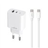 Maxlife MXTC-06-20AC PD QC charger 1x USB-C 1x USB 20W white + USB-C - USB-C cable 20W