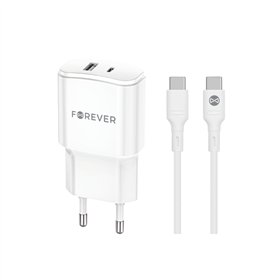 Forever TC-01-20AC PD QC charger 1x USB-C 1x USB 20W white + USB-C - USB-C cable 20W