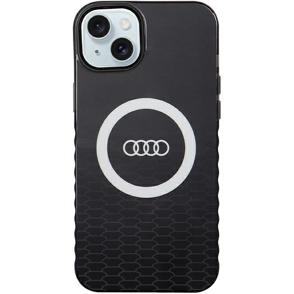 Чехол Audi для iPhone 15 Plus 6,7" черный с большим логотипом IML MagSafe