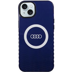 Audi maciņš iPhone 15 Plus 6,7" zils IML ar lielu logotipu MagSafe vāciņš