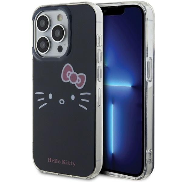Чехол Hello Kitty для iPhone 15 Pro 6,1 дюйма, черный, жесткий, с IML-принтом, с мордочкой котенка