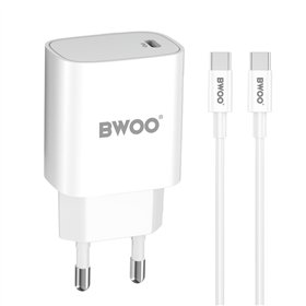 BWOO CDA159 PD wall charger 1x USB-C port + USB-C 20W white