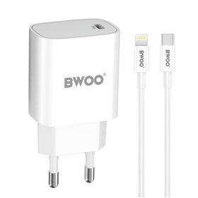 BWOO CDA159 PD wall charger 1x USB-C port + Lightning 20W white