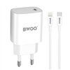 BWOO CDA159 PD wall charger 1x USB-C port + Lightning 20W white