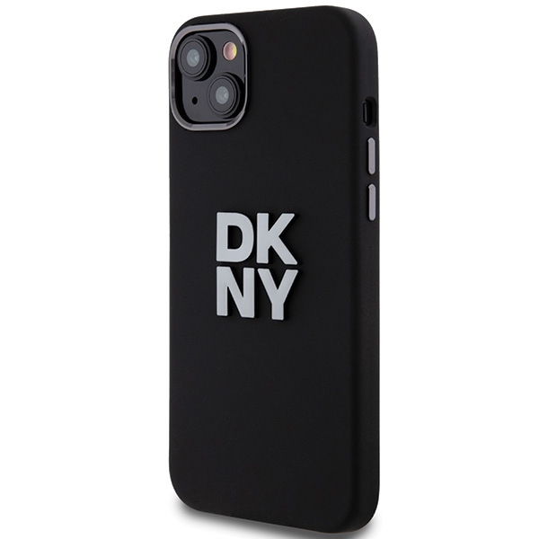 DKNY-kotelo iPhone 15 Plus 6,7":lle DKHCP15MSMCBSK musta HC-silikoni ja pinomainen metallilogo.