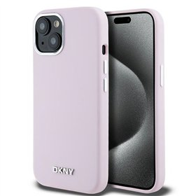 Чехол DKNY для iPhone 15 6,1" DKHMP15SSMCHLP, розовый силиконовый чехол HC Magsafe с горизонтальным металлическим логотипом