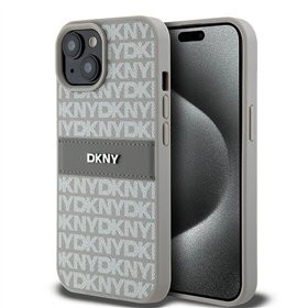 DKNY case for iPhone 15 Plus 6,7&quot DKHCP15MPRTHSLE beige HC PU repeat texture pattern w tonal stripe