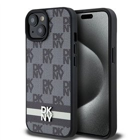 Чехол DKNY для iPhone 15 Plus 6,7" DKHCP15MPCPTSSK, черный, из полиуретана с клетчатым узором и напечатанными полосками