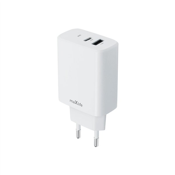 „Maxlife MXTC-10-20AC PD QC“ įkroviklis, 1x USB-C, 1x USB, 20W, baltas