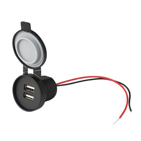 Водонепроницаемое зарядное устройство для автомобиля/мотоцикла/лодки, выход: 2xUSB-A 2x5 В/2,4 А, вход: 12 В/24 В IP67