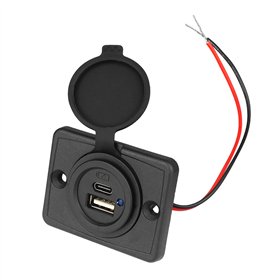 Recessed car/motorcycle/boat charger with lid out: USB-A + USB-C 2x5V/2,4A, in:12V/24V