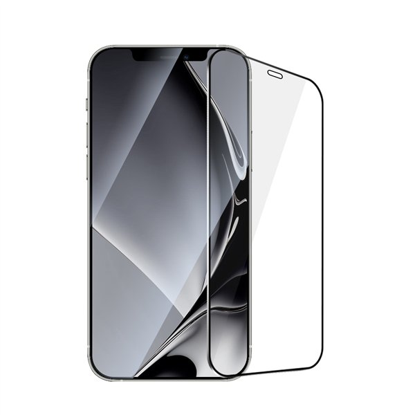 Grūdinto stiklo metalinis rėmelis, skirtas „iPhone 12 Pro Max 6.7“ (juodas)