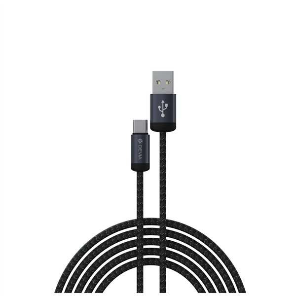 Devia kabelis Gracious EC649 USB - USB-C 1,0 m 2A melns