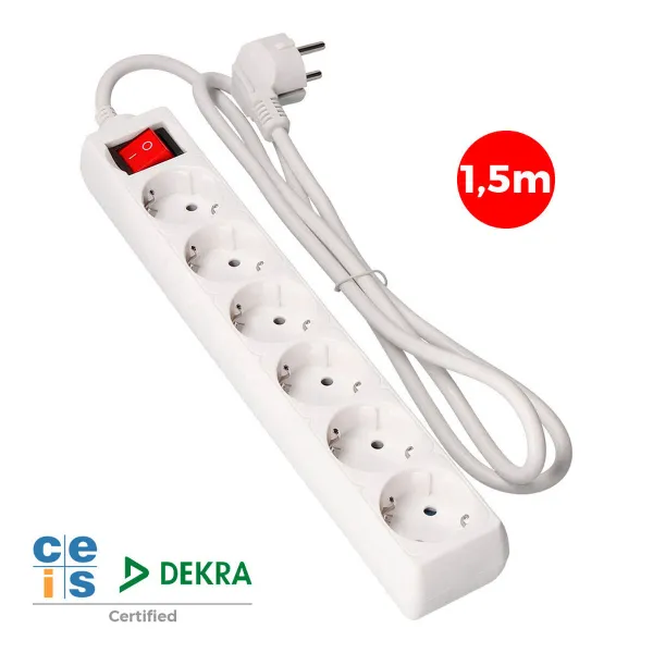 Strāvas virtene - 6 ligzdas ar Slēdzi EDM 41012 Schuko (1,5 m)