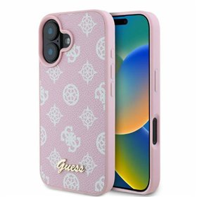 „Guess“ iPhone 16 6,1 colio dėklas GUHMP16SPGPYSP rožinis kietas dėklas „Peony Script MagSafe“
