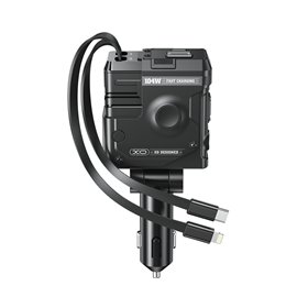 XO automašīnas lādētājs CC66 104W 1x USB 1x USB-C melns ar USB-C kabeli un Lightning kabeli