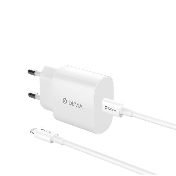 Devia sieninis įkroviklis Rocket PD 20W 1x USB-C baltas + laidas USB-C - Lightning