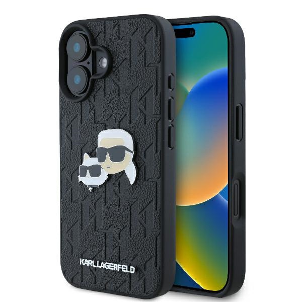 Чехол Karl Lagerfeld для iPhone 16 Plus 6,7&quot KLHCP16MPGKLKCPK, черный, с монограммой и булавкой в виде головы Карла и Шупетт