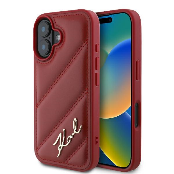 Karl Lagerfeld case for iPhone 16 6,1&quot KLHCP16SPQDSMGR red Hard Diagonal Quilted Script