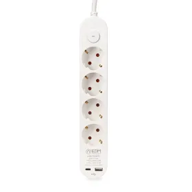 4-kontaktligzdu korpuss ar strāvas slēdzi EDM 41823 Balts 3680 W 250 V 30 W (1,5 m)