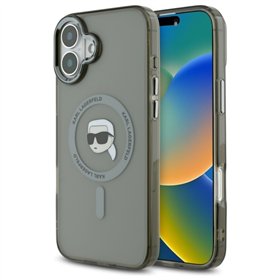 Karl Lagerfeld case for iPhone 16 6,1&quot KLHMP16SHLSKIK black Hard IML Metal Karl Head MagSafe