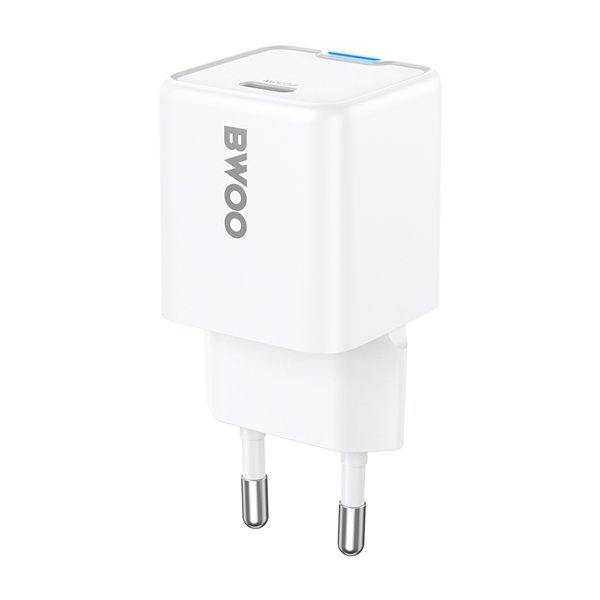 BWOO GaN PD wall charger 1x USB-C port 1A 30W white