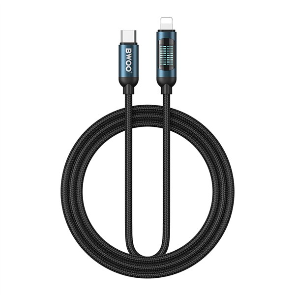 BWOO Braided Cable USB-C - Lightning 1m 27W with animated lighting black