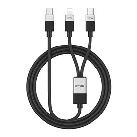 BWOO pintas 2 viename laidas USB-C - USB-C ir Lightning 1m 100W/27W juodas