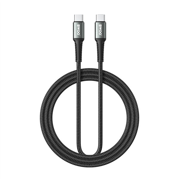 Плетеный кабель BWOO USB-C - USB-C 2 м 60 Вт, черный