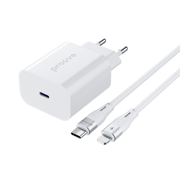 Proove Rapid PD sienas lādētājs USB-C 20W ar kabeli USB-C - Lightning 27W balts