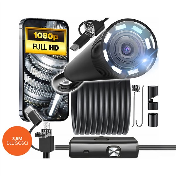 Endoskooppikamera 3,5 m linssi 8/7/5,5 mm USB-C/Micro-USB LTC