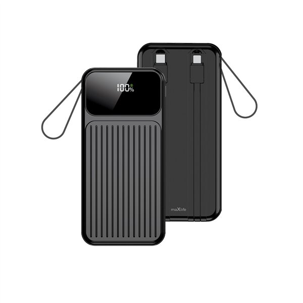 Внешний аккумулятор Maxlife со встроенными кабелями MXPB-06 PD QC 22,5 Вт 10000 мАч черный