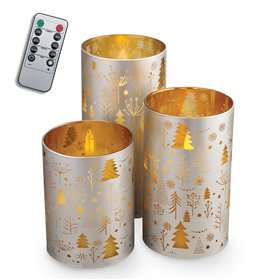 Decorational LED Candle set 3 pcs. christmas silver-gold + remote