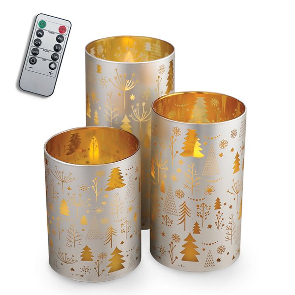 Decorational LED Candle set 3 pcs. christmas silver-gold + remote