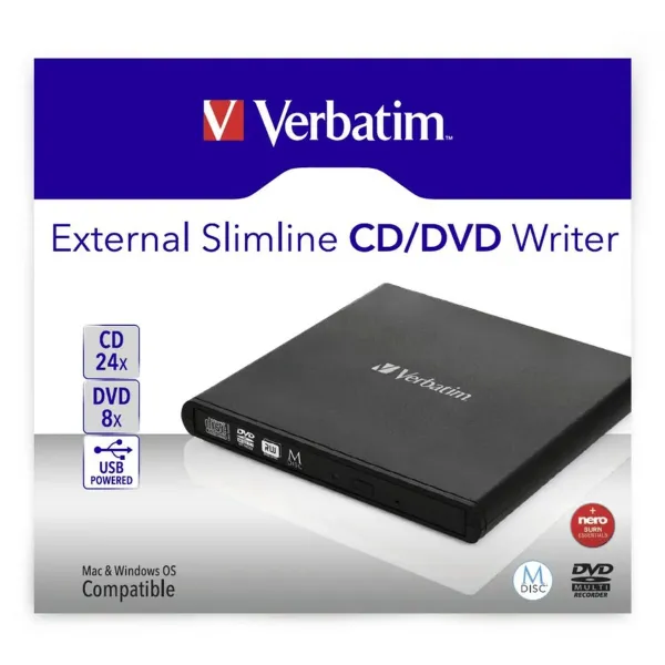 Ārējais Ierakstītājs Verbatim Slimline CD/DVD Melns