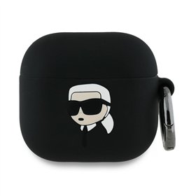 Karl Lagerfeld AirPods 4 silikoninis dėklas, Karl Head 3D, juodas