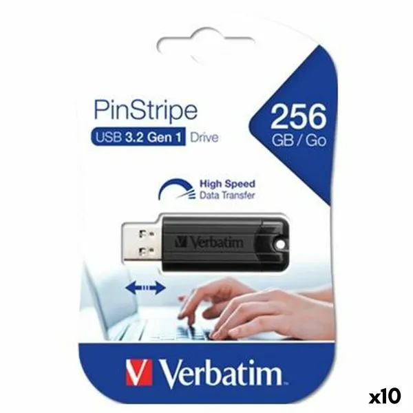 USB atmintukas Verbatim PINSTRIPE Juoda 256 GB (10 vnt.)