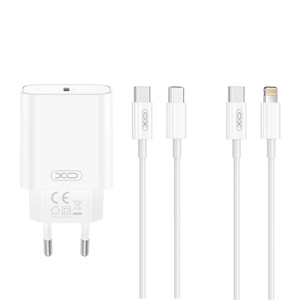 XO sienas lādētājs CE32 PD 20W 1x USB-C balts + USB-C - USB-C kabelis