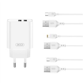 XO wall charger CE34 2x USB 2,4A white + microUSB cable