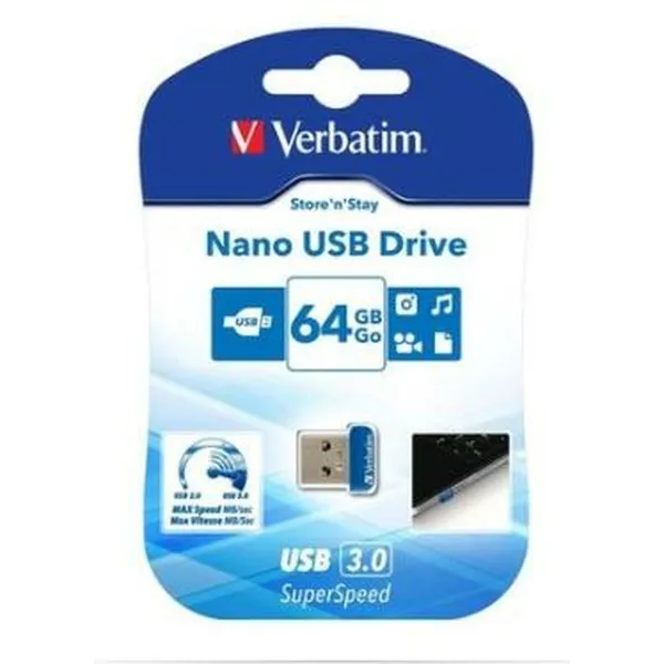 USB atmintukas Verbatim NANO STORE'N'STAY Mėlyna Juoda 64 GB (10 vnt.)