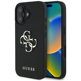 Guess Hardcase PU Grained Big 4G and Classic Logo -suojakuori iPhone 16 6.1":lle, musta
