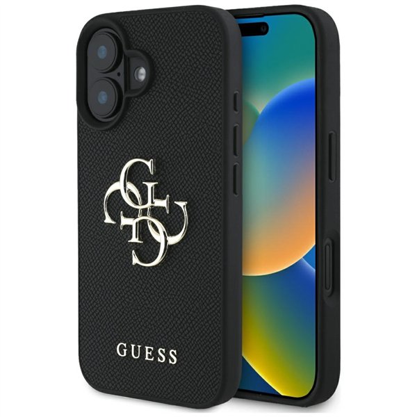 Guess Hardcase PU Grained Big 4G and Classic Logo -suojakuori iPhone 16 6.1":lle, musta
